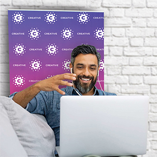 Work from home video conferencing backdrops and displays