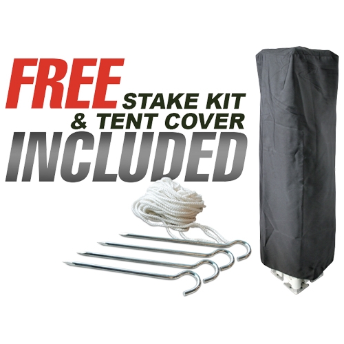 Free stake kit and tent cover included with every pop-up tent