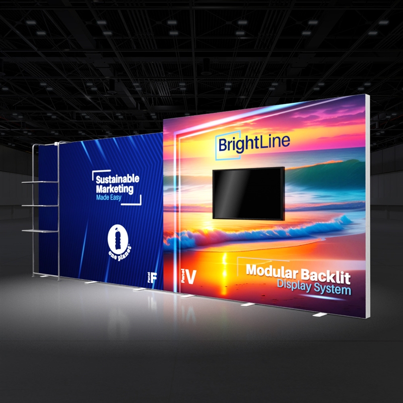 BrightLine Backlit Kit FV with Waterfall Shelves | Trade Show Backwall ...