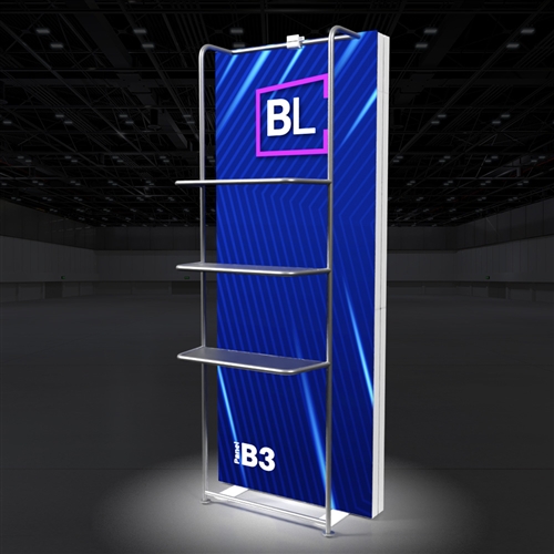 BrightLine Panel B3 with Waterfall Shelves | Trade Show Backwall Display