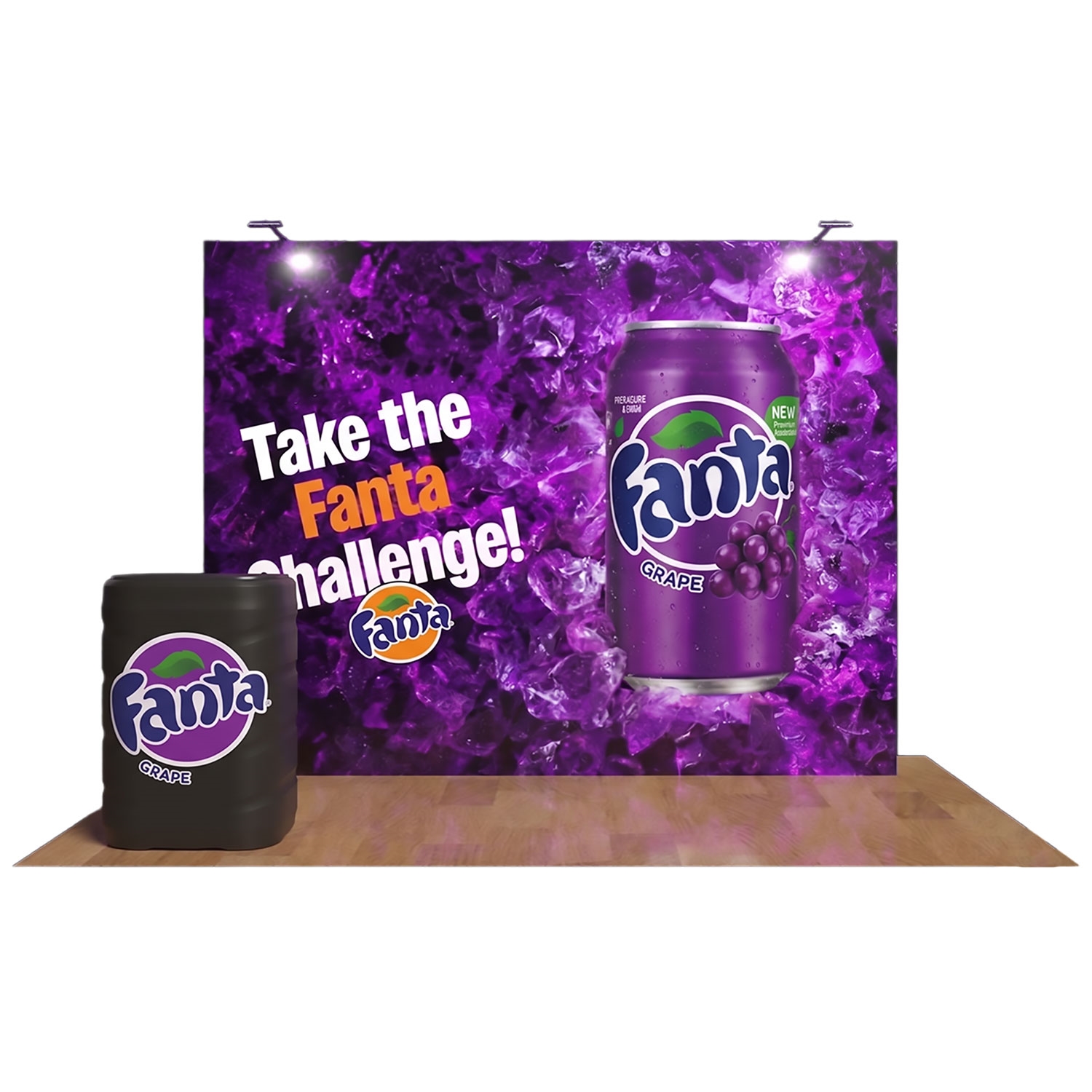 OneFabric 10ft pop-up display kit with recycled One Planet fabric graphic and counter case