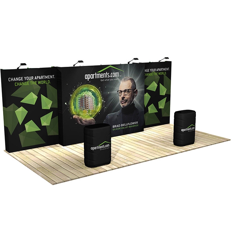 OneFabric 20ft 3-piece trade show display with counters